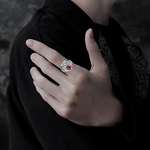 Pytali Tiger Head Ring For Men Sterling Silver Ruby Ring Vintage Gothic Biker Roaring Lion Head Animal Rings Punk Lion Jewelry Gift For Men(12) #TOP3