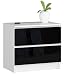 Produktbild Kommode in schwarz Hochglanz mit 2 geräumigen Schubladen, 60 cm breit, 55 cm hoch Kommode Schlafzimmer Flur Wohnzimmer Organizer Kommode mit Schubladen Holz Highboard Sideboard Schrank