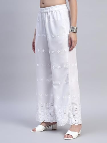 Image of SHOPPING QUEEN Women's Cotton Embroidered Chikankari Palazzo