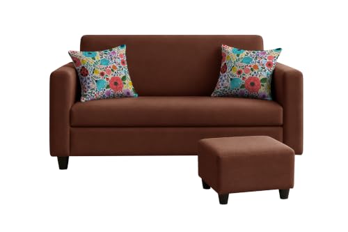 Image of Rosebell 2 Seater Sofa with Ottoman | Living Room Couch | with Printed Cushions | Sofa for Home, Apartment & Office-Brown Color