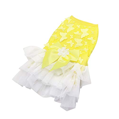 Pet Dog Tutu Dress Skirt Cloth,Bow Lace Birthday Dress For Summer Pet Dog Cat Puppy Princess Lace Skirt Apparel Outfit For Girl (Yellow Butterfly, Xl:chest Girth42Cm,Back Length:35Cm) #TOP3