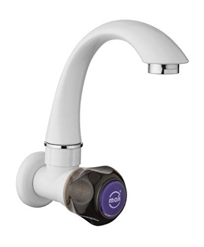 Nixnine Mak ABS Plastic Sink Cock Tap Flange Sink Cock Tap for Long Neck Kitchen Sink Tap/Bibcock for Hot & Cold Water (1/2 Inch - 15MM) (White+Crystal Black) Pack of 1