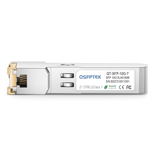 Image of QSFPTEK 10G SFP+ RJ45 Module, 10Gbe Mini-GBIC 10 Gigabit SFP to rj45 Module, 10GBASE-T SFP to Ethernet Optical Copper Transceiver for Cisco SFP-10G-T-80, up to 80m