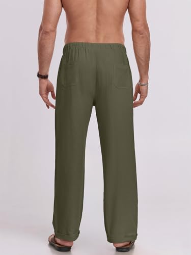Puimentiua Mens Linen Pants Elastic Waist Drawstring Loose Fit Casual Summer Beach Pants with Pockets Baggy Trousers3