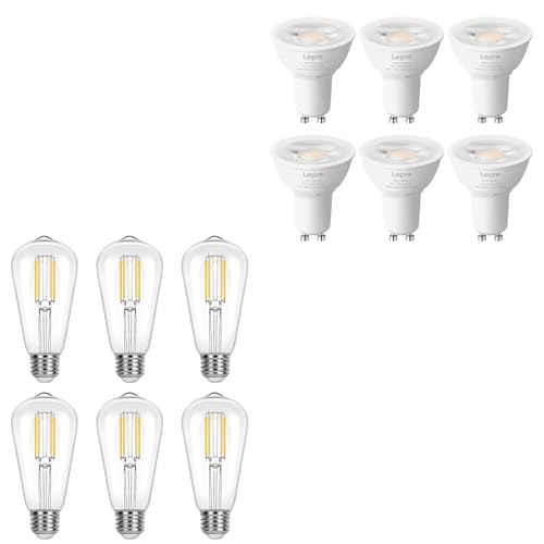Lepro Bundle - GU10 LED Bulb Dimmable, 50W Halogen Equivalent Light Bulbs, 5.5W 3000K Soft Warm Light + Dimmable LED Edison Light Bulbs, 2700K Warm White E26 Edison Bulbs 5.5W