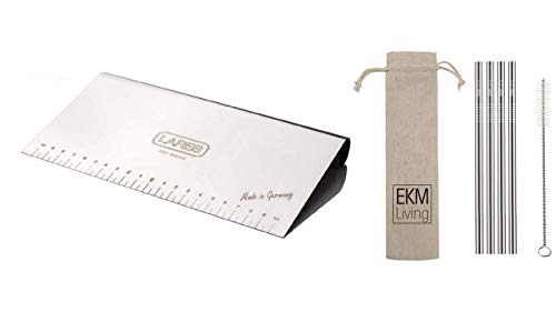 Lares - Set da 22 cm, taglierina da cucina, raschietto per impasto, spatola per impasto, spatola per impasto, prodotto in Germania, set da 4 cannucce in acciaio inox, colore argento