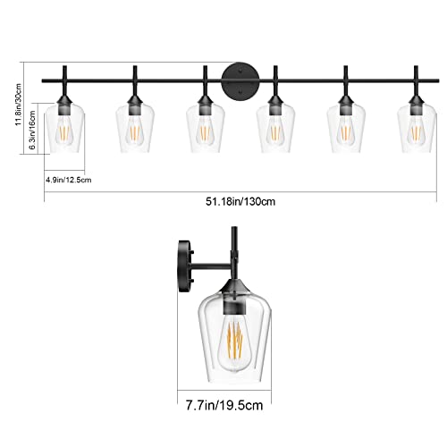 Ralbay Matte Black Bathroom Light fixtures 6-Lights Industrial Matte Black Finish with Clear Glass Vanity Lights Vintage Farmhouse Vanity Lighting for Bathroom by Ralbay - Used condition - Image 2
