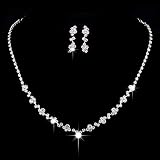  Ushiny Conjuntos de joyas de plata para bodas Conjunto de collares y pendientes de cristal nupcial Conjunto de gargantilla de diamantes de imitación para mujeres y niñas (#XT-0001)
