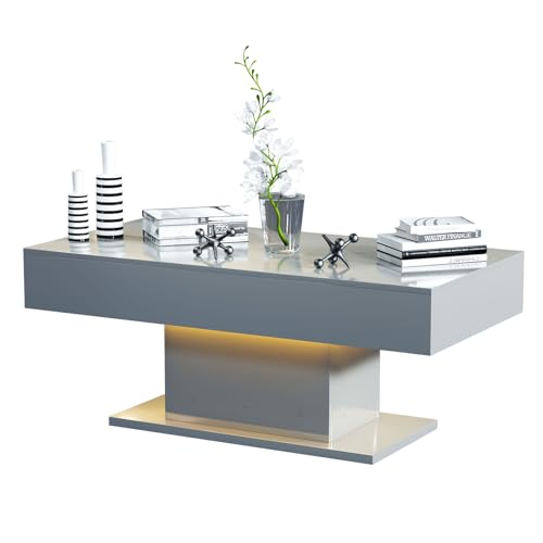 HedoAjim LED Coffee Table with 16-Color Lights, Grey