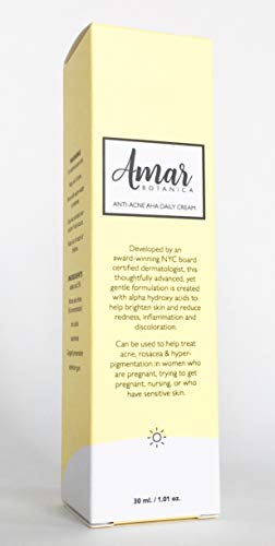 Amar Botanica Anti-Acne Daily Facial Treatment for Pregnancy | OBGYN Recommended | Vegan and Organic | Advanced AHA Formulation to Eliminate Hyper-Pigmentation, Rosacea and Cystic Acne