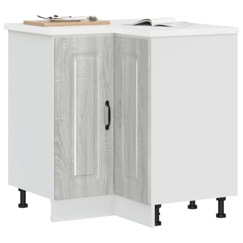Gecheer Mueble de Cocina Esquina Kalmar Gris Sonoma Madera ingeniería,Mueble de Cocina Auxiliar,Muebles Mobiliario Alacena Mesa de Trabajo Almacenamiento