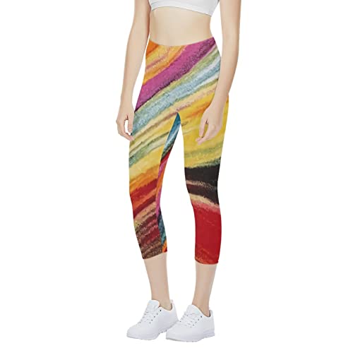 Afpanqz Colored Stripes Leggings For Women's High Waist Comfortable Yoga Pants Cycling Running Butt Lift Athletic Tummy Control Over Ankle Leggings Xxxl Yellow Red Pink Tie Dye #TOP1