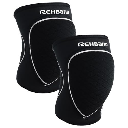 Rehband Rodilleras para voleibol, balonmano y deportes de interior, rodilleras de neopreno cómodas y ajustadas, para mujeres y hombres, Color:Negro - 1 Par, Talla:M