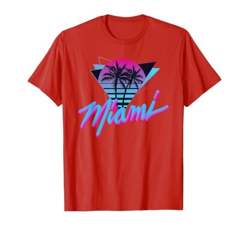 Miami - Palm Trees - Vaperwave Synthwave 80s Style Retro T-Shirt, Men, Red, X-Large