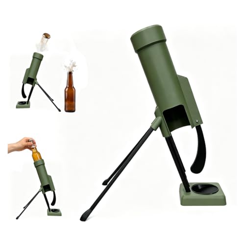 51mm Beer Bottle Mortar Bottle Opener Automatic Bottle Opener Heavy-Duty Tactical Cap Launcher Men Hands-Free Push down Bottles Cap Launcher Novelty Cap-Launching Desk Bar Accessory Home Party (Green)