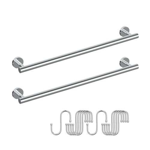 2 Pieces Polished Chrome Towel Racks for Bathroom with 10 PCS Hooks 24 SUS304 Stainless Steel Towel Bar for Bathroom Wall Mounted Double Towel Racks for Bath Kitchen Laundry Room
