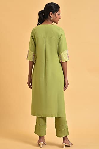 Image of W for Woman Women's Polyester Straight Fit Fiber Floral Printed Straight Summer Kurta