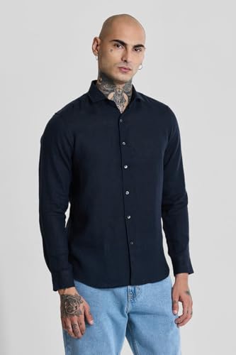 Image of SNITCH Men Casual Shirt | Slim Fit Full Sleeve Classic Collar Solid Pattern | 100% Linen, Breathable & Lightweight Fabric, Machine Washable