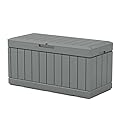 Patiowell 82 Gallon Resin Deck Box, Waterproof Large Wood Look Storage Box for Patio Furniture, Pool Accessories, Garden Tools and Sports Equipment, Lockable, Grey