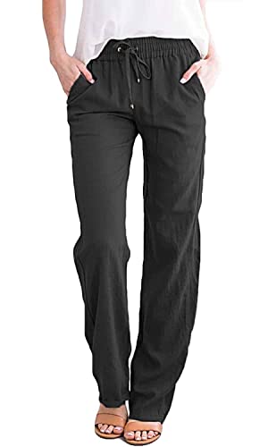CheChury Mujer Pantalones Causal de Lino de Algodón Cintura Alta Elasticos Pantalones Mujer Algodón Largas Pantalón Deporte Elástica con Bolsillos Pantalones de Cómodos Pantalones Casuales