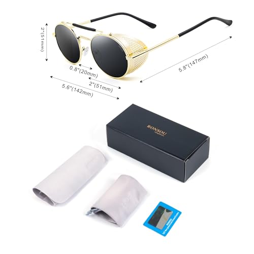 Image of RONSOU Steampunk Style Round Vintage Polarized Sunglasses Retro Eyewear UV400 Protection Matel Frame
