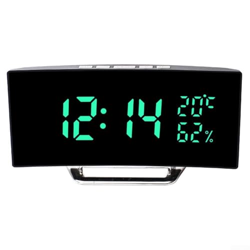 Reloj despertador digital multifuncional con pantalla curva, temperatura y humedad para uso en la oficina (verde)