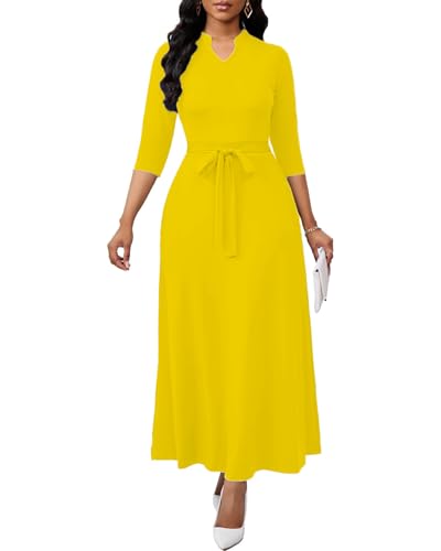 Image of BubFee Maxi Dresses for Women Semi Formal Long Dress 3 /4 Sleeve Casual A-line Church Dresses with Pockets