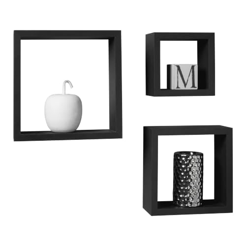 PREMIER Housewares 2402799 Set di 3 Cubi da Parete, Nero