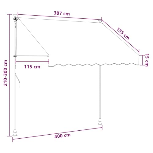 Auvent rétractable manuel 400 cm anthracite blanc en polyester et PU Mangloder - 7