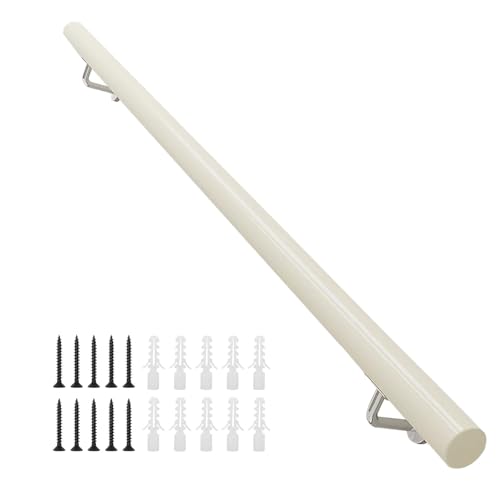 Barra di supporto per scale in pino massiccio bianco, 4,5 m, antiscivolo, per interni, bagno, corridoio, facile installazione fai da te