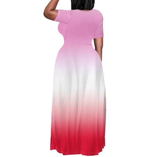 Image of PinkPatty Women's Plus Size Maxi Dresses Short Sleeve Sundress Summer T-Shirt Beach Long Dress with Pockets