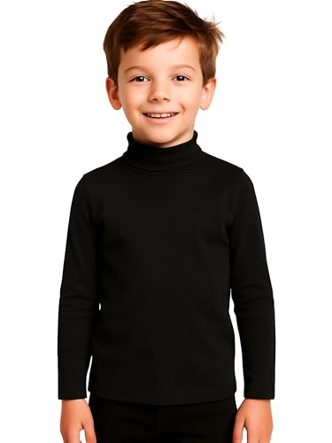 Liabel Rollkragenpullover für Kinder, warme Baumwolle, weich, Rollkragenpullover, Langarm, hoher Kragen, 3-14 Jahre, Schwarzer Rollkragenpullover - 1 Stück, 11-12 Jahre