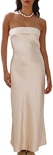 Realtix Satin Silk Backless Tube Tops Maxi Dress for Women Low Ba...