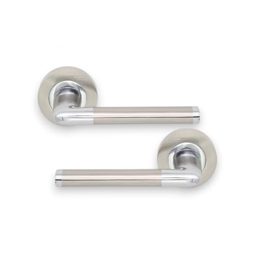 Infinity Decor Pair of Modern Dual Tone T Bar Lever on Round Rose Door Handles Set – Ideal for Interior & Exterior Use