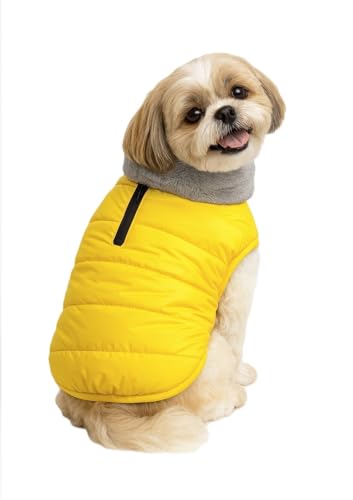 Image of The Pets Company Dog Winter Coat Jacket, Clothes, Windproof, Waterproof, Light Weight, Washable, Ultra Warm Thick Fleece Lined Dog Vest for Cold Weather Protection, (Yellow, Small - 14 Inch)