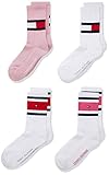 Tommy Hilfiger Unisex Kinder Flag 4 Pack Ecom Crew Sock, pink white, 27-30