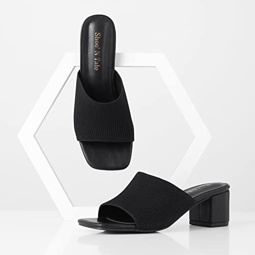 Shoe'N Tale Heeled Sandals For Women Square Open Toe Heeled Mules Chunky Block Low Heel Slip On Slides3