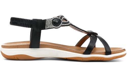 Image of UBFEN Flat Sandals For Women Dressy Arch Support Comfortable Casual Sandal With 2026 Rhinestone Braid Elastic Strap Summer Vacation