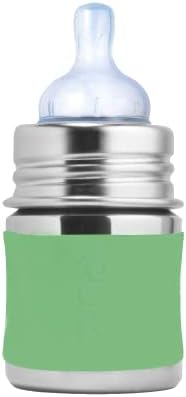 Pura Kiki 5oz/150ml Stainless Steel Anti-Colic Infant Bottle w/Silicone Natural Vent Nipple & Sleeve, 100% Plastic-Free, MadeSafe Certified, Medical-Grade Silicone - Moss Sleeve