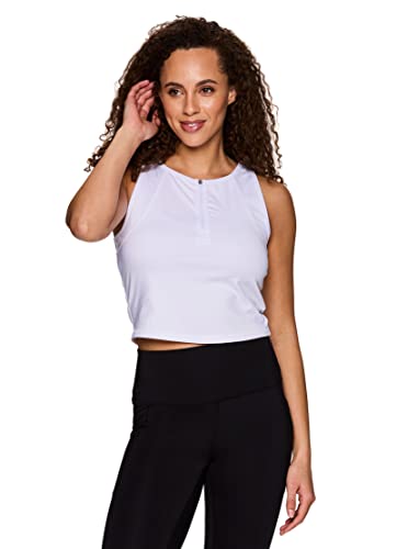 Rbx Active Women's Cropped Crew Running Top Golf Gym 1/4 Zip Tank Top Zip White L #TOP24