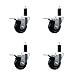 Stainless Steel Hard Rubber Swivel Expanding Stem Caster Set of 4 w/3.5" x 1.25" Black Wheels and 1-1/4" Stems - Includes 4 with Total Lock Brakes - 1140 lbs Total Capacity - Service Caster Brand