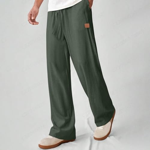 2025 Lightweight Fall Pants for Men Big & Tall High Elastic Drawstring Pant Cotton Linen Straight Leg Sweatpant2