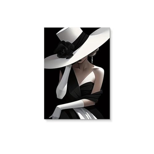 HUANTY Stampe su tela per pareti Moderna E Semplice Arte Murale, Donna Elegante, In Bianco E Nero, Stampa Su Tela, Poster, Senza Cornice, Decorazione Per La Casa(30x40cm)
