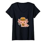 Mujer Hamburguesa Doble Axolotl Camiseta Cuello V
