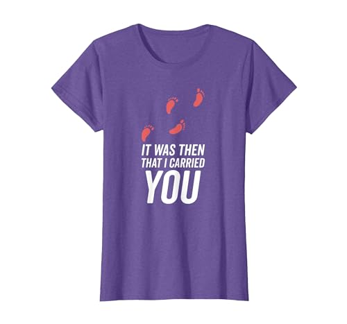 Inspirational Quote T-Shirt: Footsteps in The Sand T-Shirt, Women, Purple Heather, 3X-Large