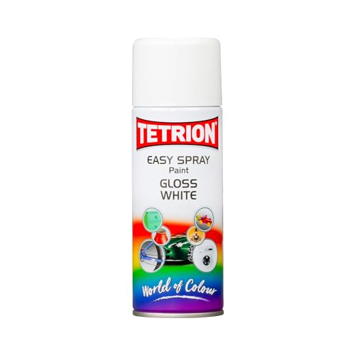 Tetrion High Visibility Gloss White Spray Paint 400ml for Wood Metal Ceramic Plastic - Quick-Drying with Durable Finish