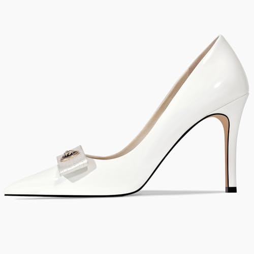 Image of LOCERICH Women's High Heels Pumps Closed Toe Bow Heels Pointed Toe Stiletto Dress Shoes for Women Party Work Wedding Shoes for Bride
