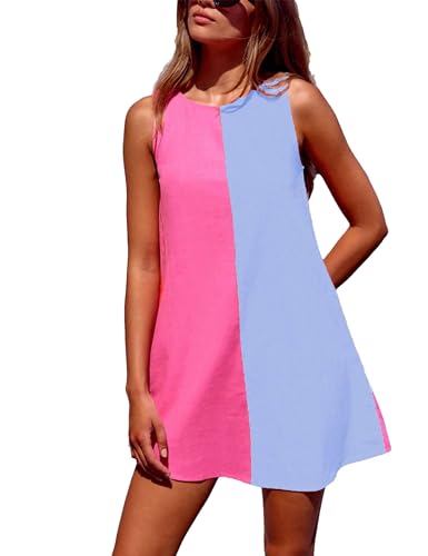 Image of Bozanly Womens Summer Cotton Short Dress Sleeveless Mini Sundress Casual Crew Neck Slim Tank Dresses