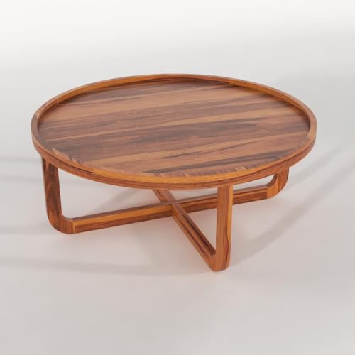 Image of Wooden Coffee Table for Living Room | Solid Sheesham Wood Round Center Tea able for Home Furniture (Honey Finish)