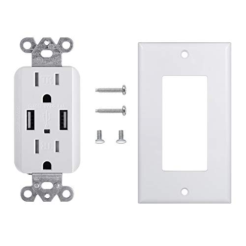 Everelectrix 2 Pack 4.8A Wall Outlet With Usb Ports 15Amp Duplex Usb Wall Outlets Tamper Resistant Usb Outlet Charger, Ul Listed, Electrical Outlet With Dual Usb Ports, White Usb Outlets Receptacles #TOP3